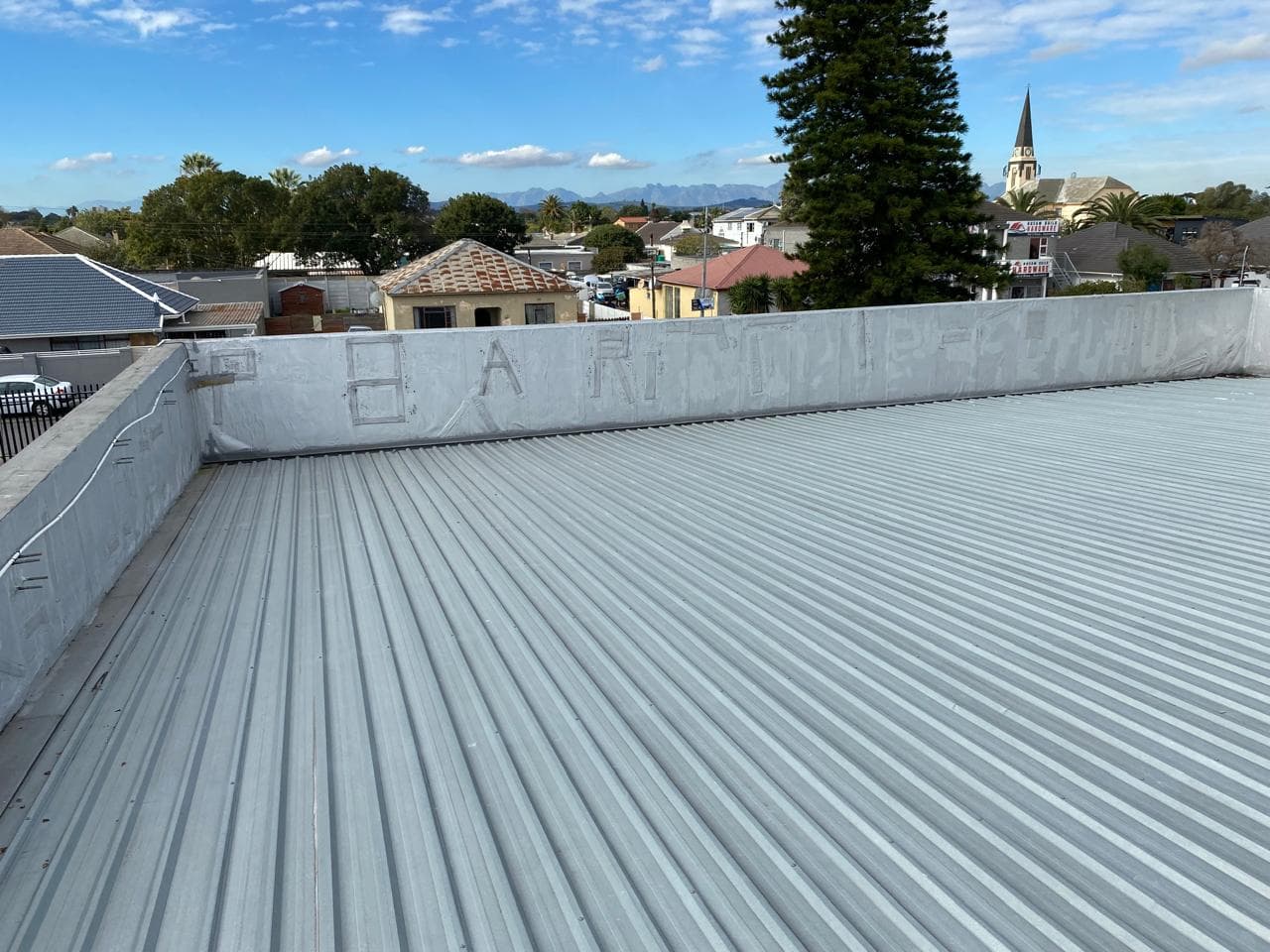 Gutters before waterproofing repairs, alternate view